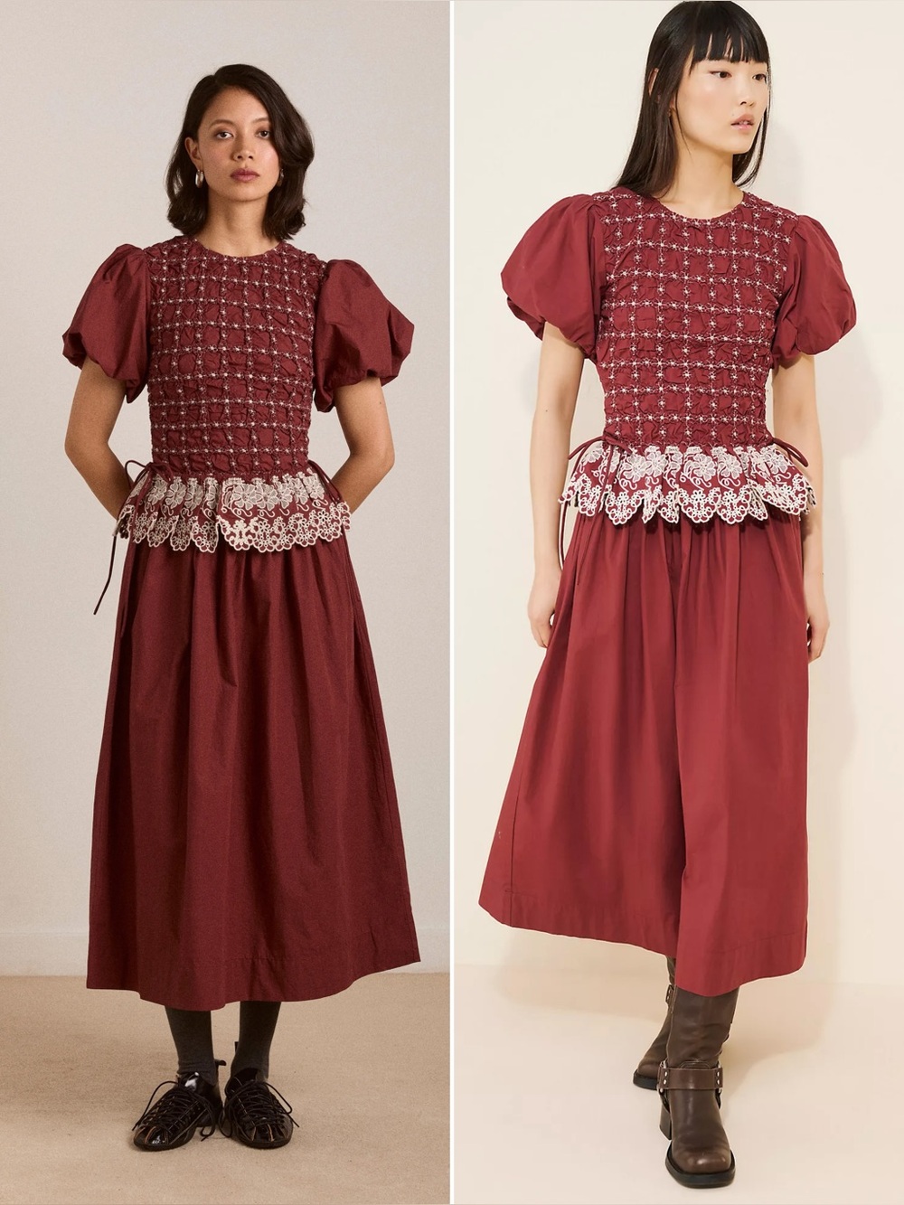 Damson Madder Audrey Midi Puff Sleeve Dress Size US 10 NWT - Picture 2 of 9